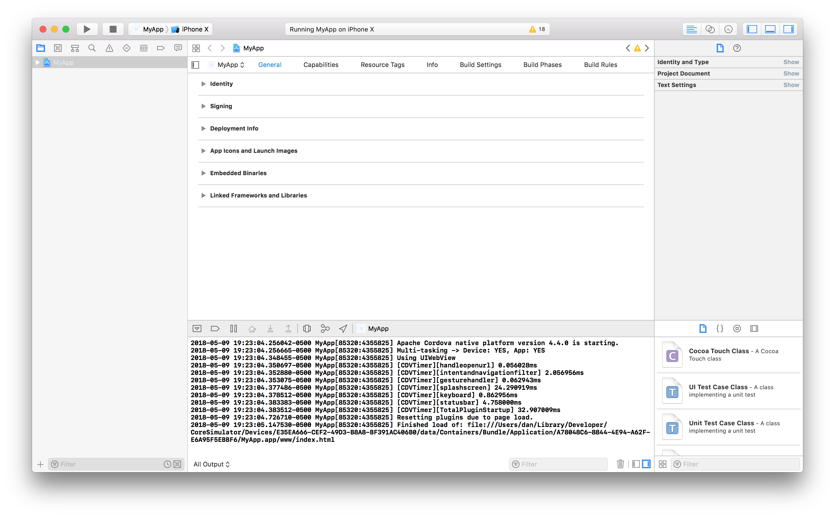 Xcode Console output displaying logs from an iOS app running on a simulator.